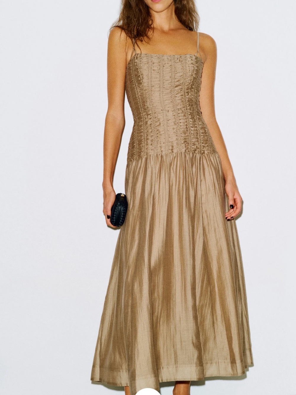 Reformation Taupe Spaghetti-Strap Midi Dress